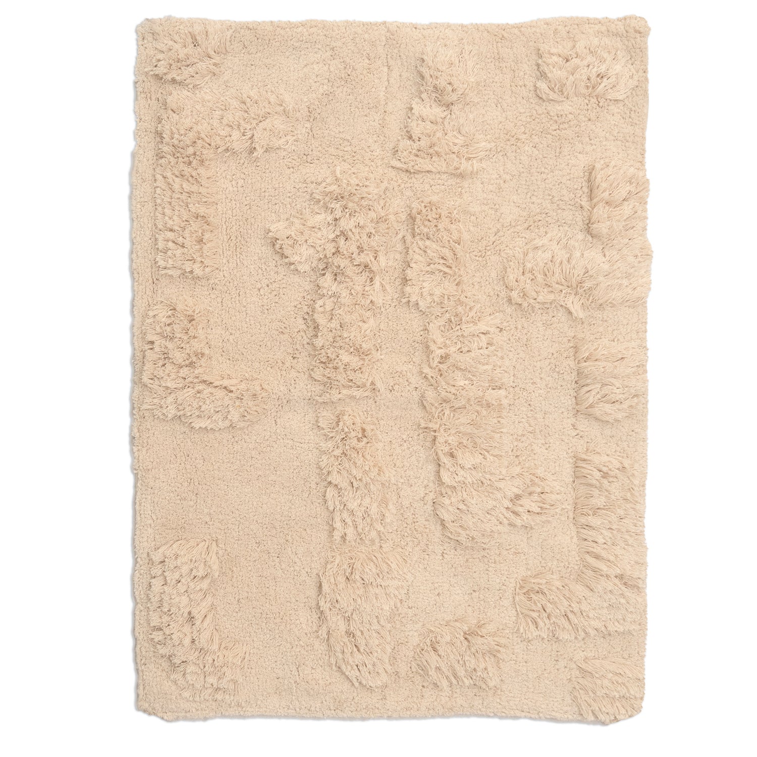 Luonnonvalkoisessa Miio-puuvillanukkamatossa eri nukkapituudet antavat eläväpintaista kolmiulotteista ilmettä.