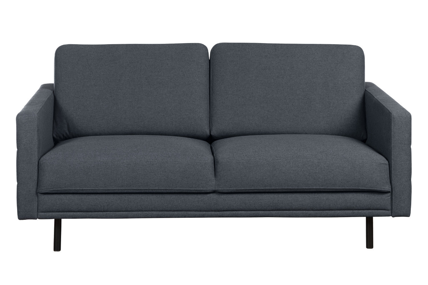 Nauvo 2-istuttava sohva tummansinisellä Stella 53 -verhoilulla ja mustilla metallijaloilla.