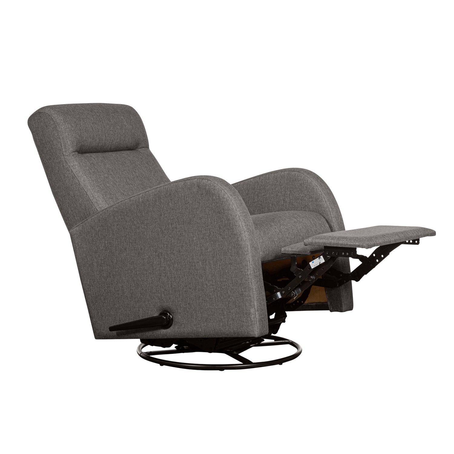 Nauvo 3 -recliner-tuoli tummanharmaalla Suma 7 -verhoilukankaalla. Lepotuolissa on mm. selkänojan kallistusmekanismi ja nouseva jalkarahi.