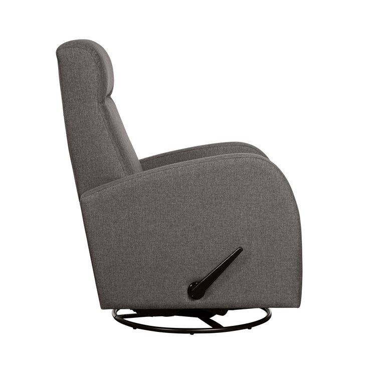 Nauvo 3 -recliner-tuoli tummanharmaalla Suma 7 -verhoilukankaalla. Nauvo 3 -mekanismituoli on malliltaan siro ja kapea recliner, jonka toimintoja säädetään kuvassa näkyvästä muovisesta kahvasta.