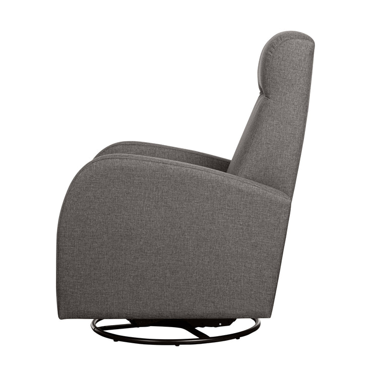 Nauvo 3 -recliner-tuoli tummanharmaalla Suma 7 -verhoilukankaalla. Nauvo 3 -mekanismituoli on malliltaan siro ja kapea recliner mm. pyörintä- ja keinuntamekanismeilla.