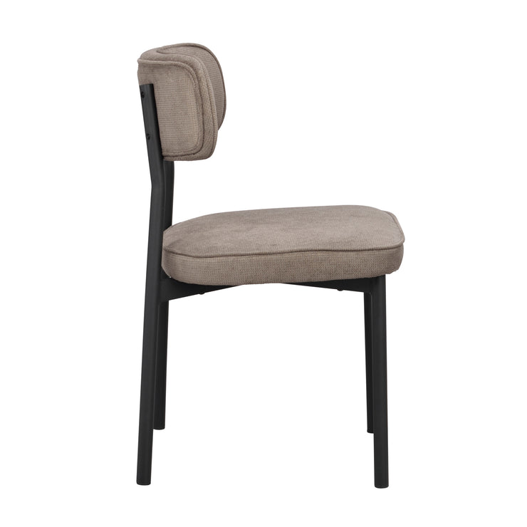 Paisley-tuoli harmaanruskealla RPET-verhoilukankaalla ja mustilla metallijaloilla.