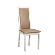 Valkoinen Pohjola Swing -tuoli vaaleanruskealla nahkaverhoilulla.