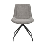 Rossport-tuoli harmaalla kangasverhoilulla. 180 astetta kääntyvässä tuolissa on mustat pulverimaalatut metallijalat.