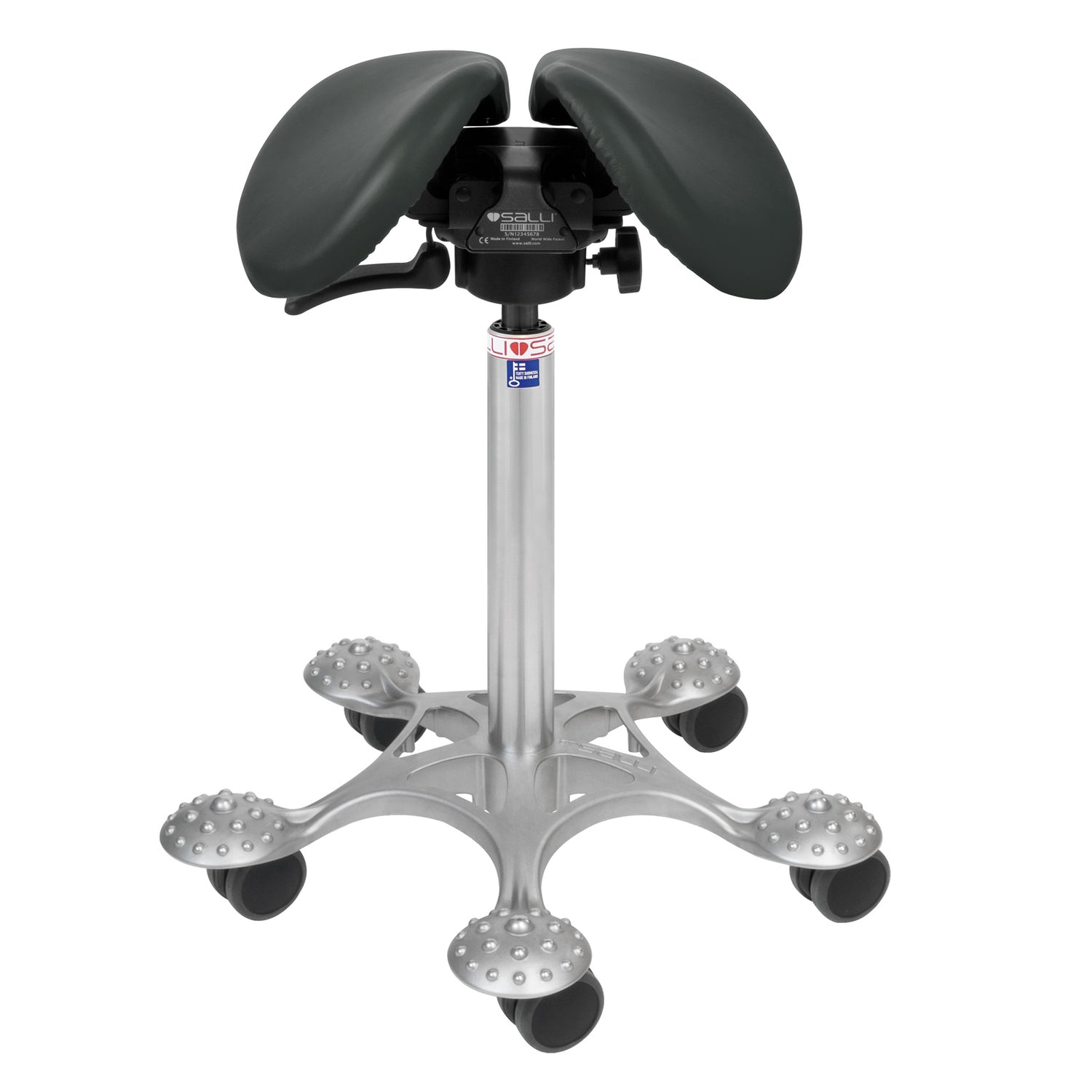 Nahkaverhoiltu Salli SwingFit -satulatuoli, tummanharmaa.