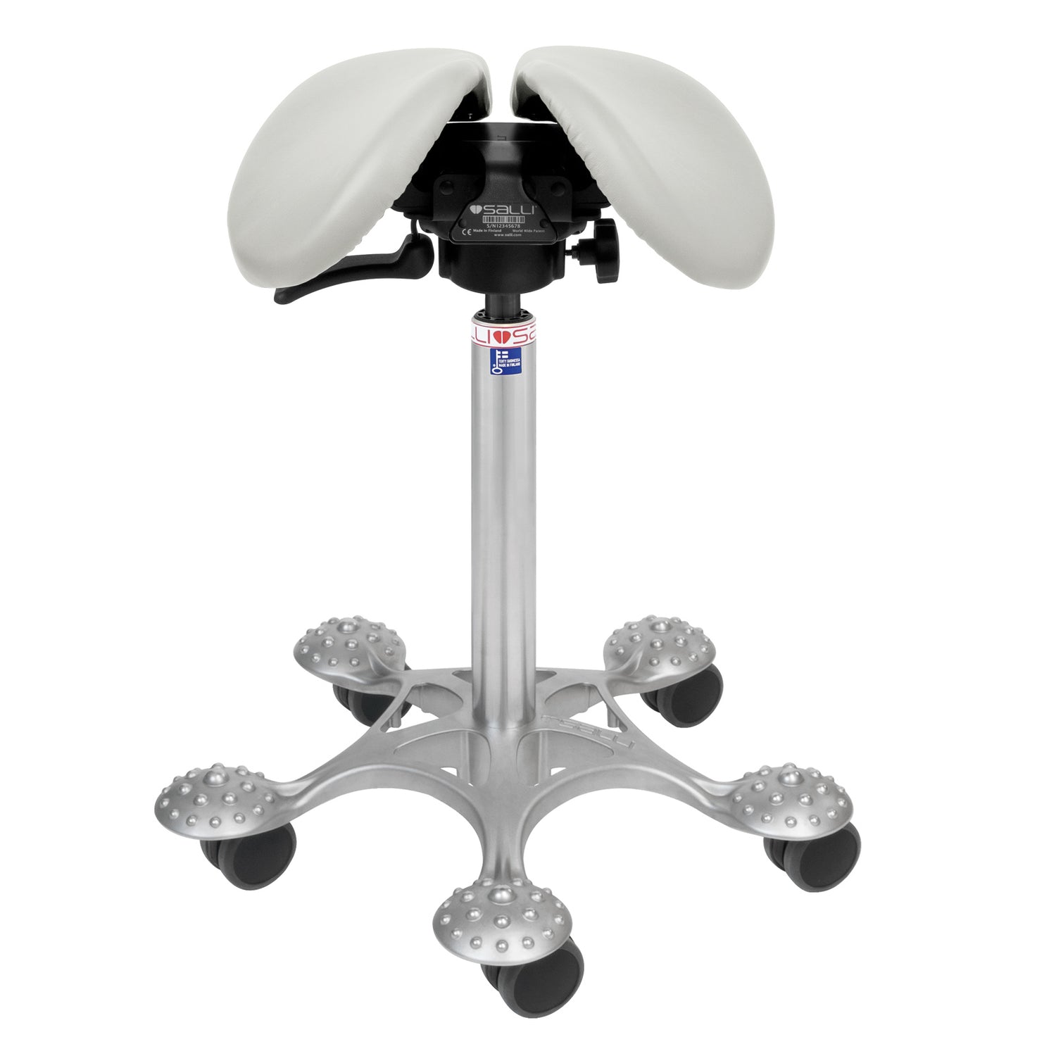 Nahkaverhoiltu Salli SwingFit -satulatuoli, vaaleanharmaa.