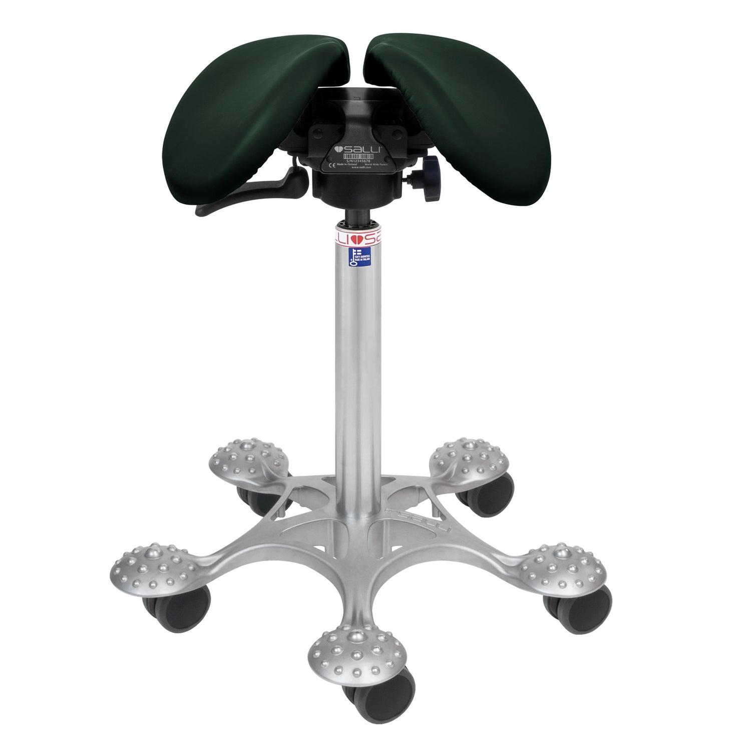 Nahkaverhoiltu Salli SwingFit -satulatuoli, tummanvihreä.