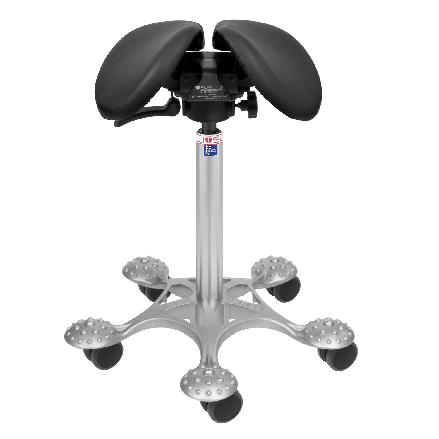 Nahkaverhoiltu Salli SwingFit -satulatuoli, musta.