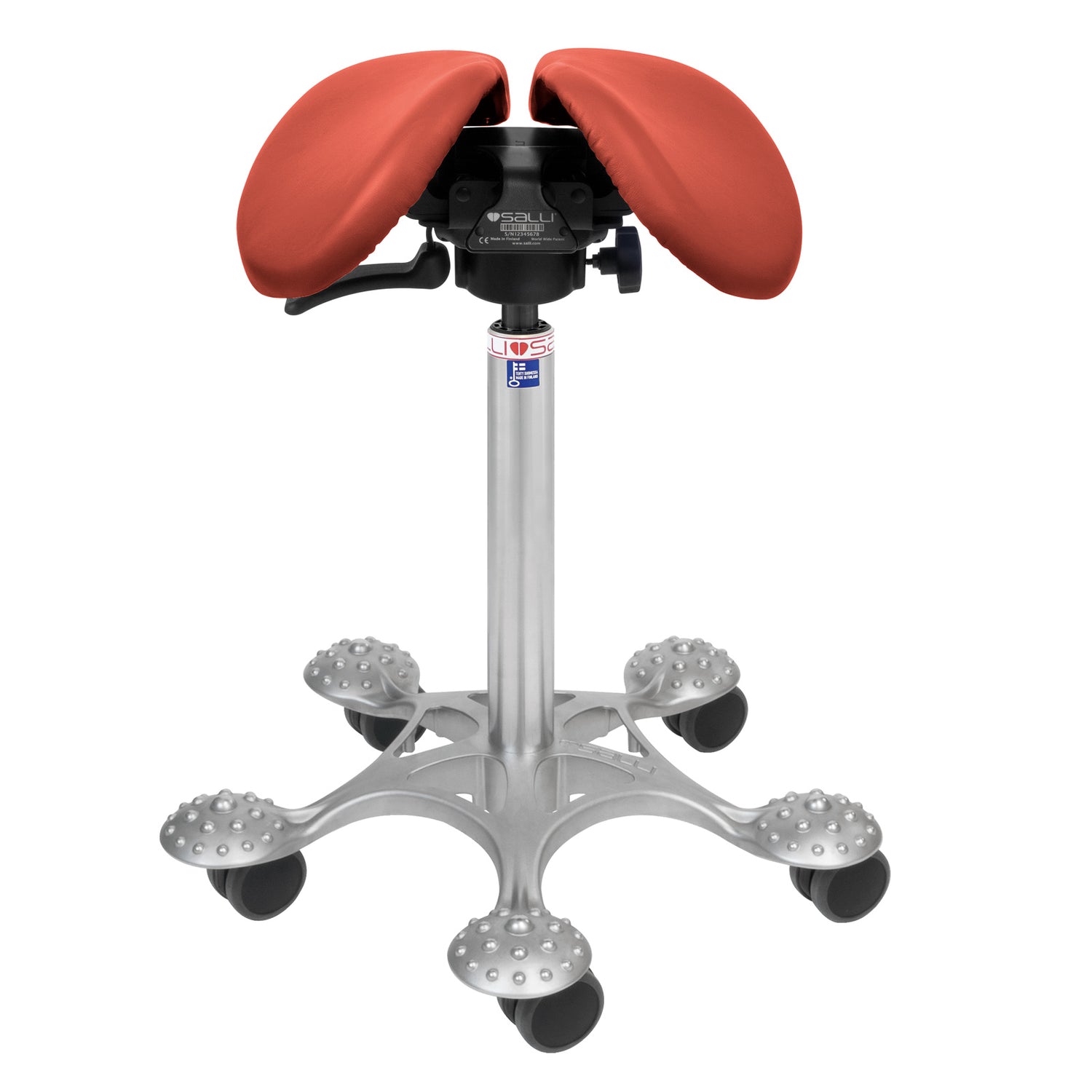 Nahkaverhoiltu Salli SwingFit -satulatuoli, korallinpunainen.