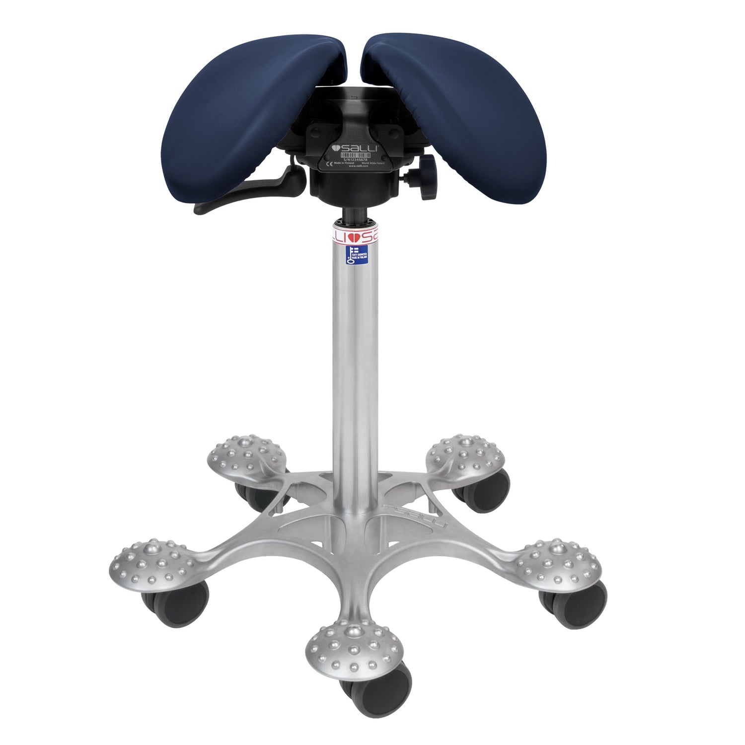 Nahkaverhoiltu Salli SwingFit -satulatuoli, tummansininen.