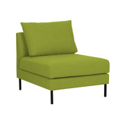 Kuvan Seasons-moduulimalliston 75 cm keskimoduulissa on tummanvihreä Lido 3 Grön -kangasverhoilu ja 15 cm korkeat jalat.