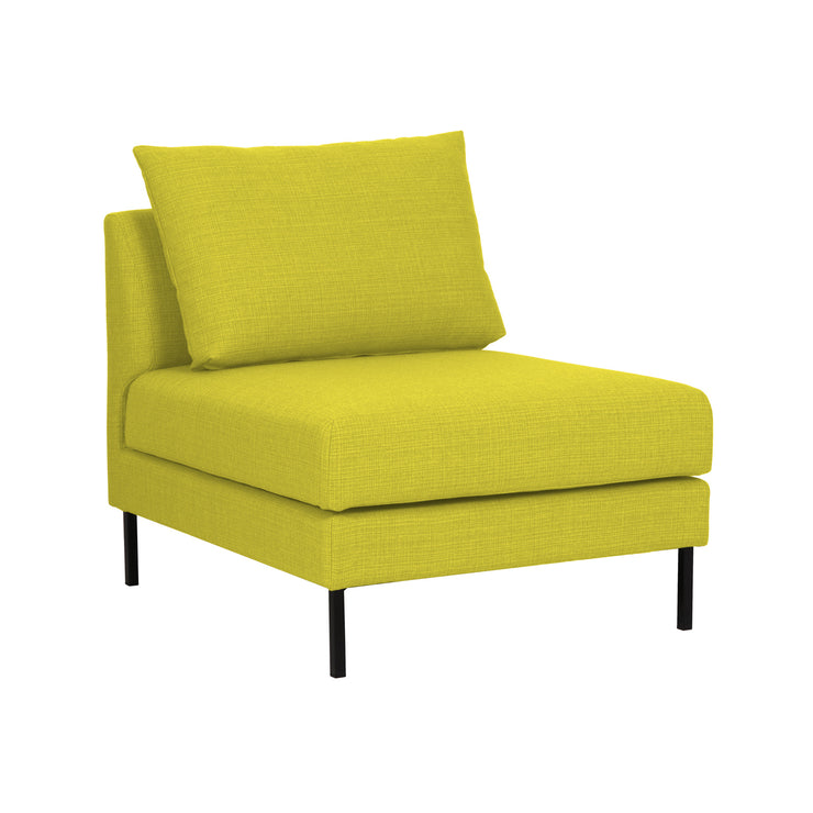 Kuvan Seasons-moduulimalliston 75 cm keskimoduulissa on oliivinvihreä Lido 23 Oliv -kangasverhoilu ja 15 cm korkeat jalat.