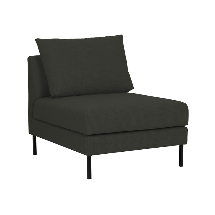 Kuvan Seasons-moduulimalliston 75 cm keskimoduulissa on antrasiitti Lido 47 Antracit -kangasverhoilu ja 15 cm korkeat jalat.