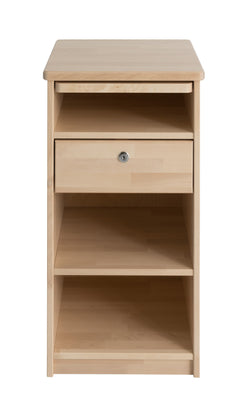 Petsatun pyökin värinen Seniori-yöpöytä vetotasolla.