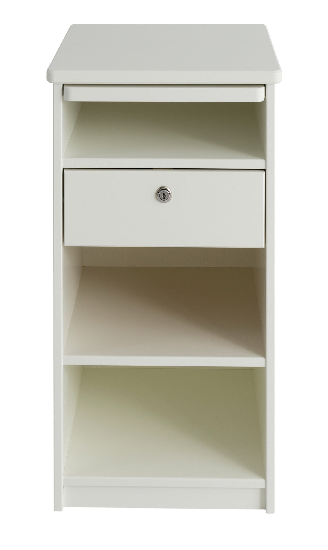 Valkoinen maalattu Seniori-yöpöytä vetotasolla.