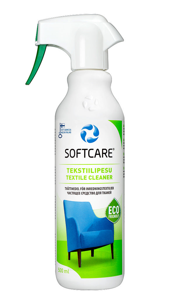 Softcare Tekstiilipesu tehoaa kaikenlaisiin tahroihin ja sitä voi käyttää kaikille sisustustekstiileille.