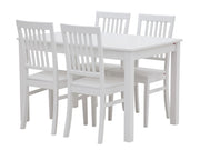Valkoinen Sonja-ruokaryhmä 120 x 80 cm. Pöytää voi jatkaa keskeltä 40 cm jatkopalalla.