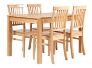 Sonja-ruokapöytä 120 x 80 cm, luonnonvärinen koivu. Kuvassa pöytä on yhdistetty pöytäryhmäksi neljän Sonja-tuolin kanssa.