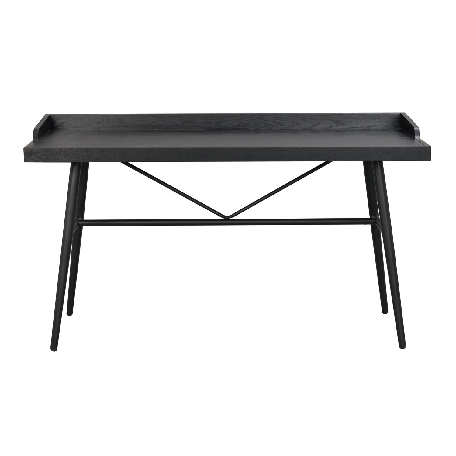 Musta 140 cm leveä Springdale-työpöytä suoraan edestä katsottuna.