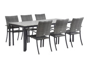 Suvi Aintwood -pöytä 200 x 90 cm ja kuusi Suvi Kevyt -tuolia, väri harmaa.