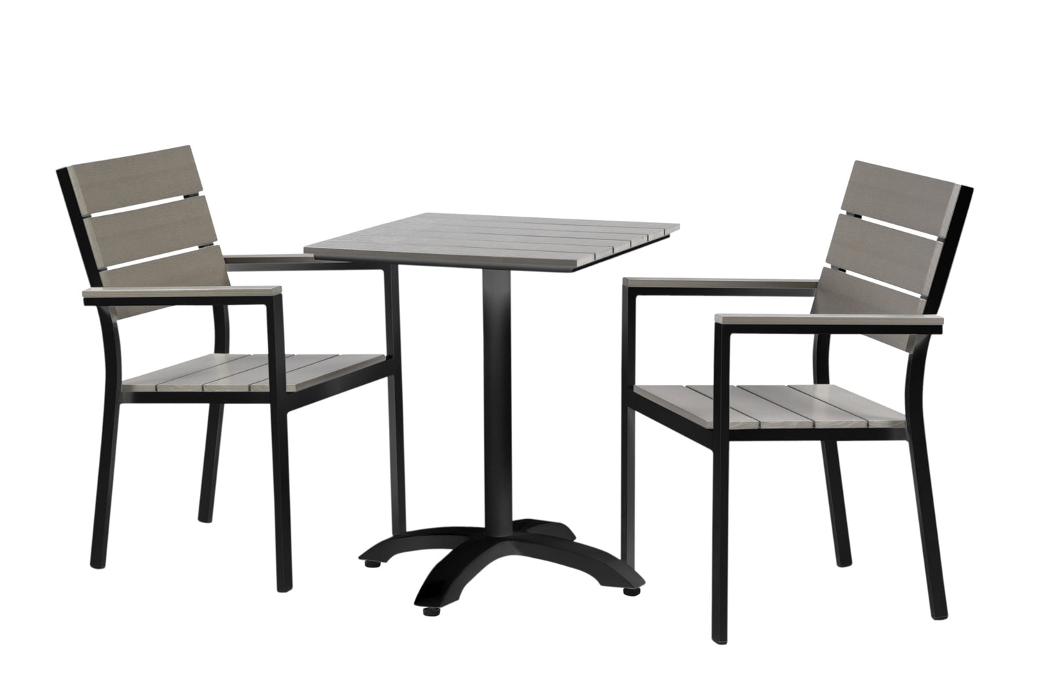 Suvi Cafe -ruokapöytä 60 x 60 cm ja kaksi Suvi Aintwood -tuolia, väri harmaa.