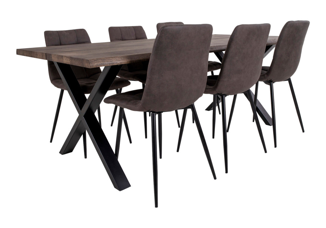 Kuuden hengen Tammisaari/Torino-ruokailuryhmä sopii luonnonläheisistä sävyistä pitävän kotiin. Kuvan ryhmässä on tummanharmaat Torino-tuolit.