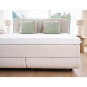 Kuvassa on 160 - 180 cm TEMPUR NORTH jenkkisänky vaalealla Ivory-kangasverhoilulla ja TEMPUR Pro SmartCool -sijauspatjalla, sekä mustalla jalkasarjalla. Kuvan sängynpääty myydään erikseen.