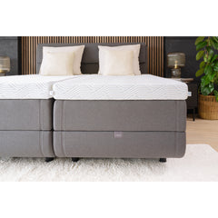 Kuvassa on 160 - 180 cm TEMPUR NORTH säätösänky harmaalla Stone Grey -kangasverhoilulla ja TEMPUR Pro SmartCool -sijauspatjoilla, sekä mustalla jalkasarjalla.Kuvan sängynpääty myydään erikseen.