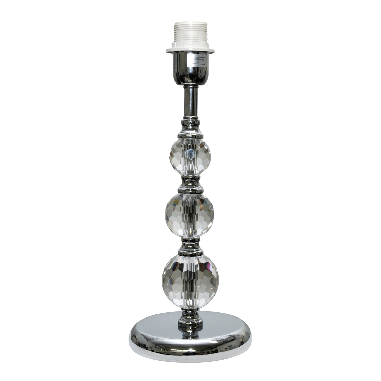 Trophy-pöytävalaisimen runko on 39 cm korkea kristallein koristeltu krominvärinen pöytälampun jalka.
