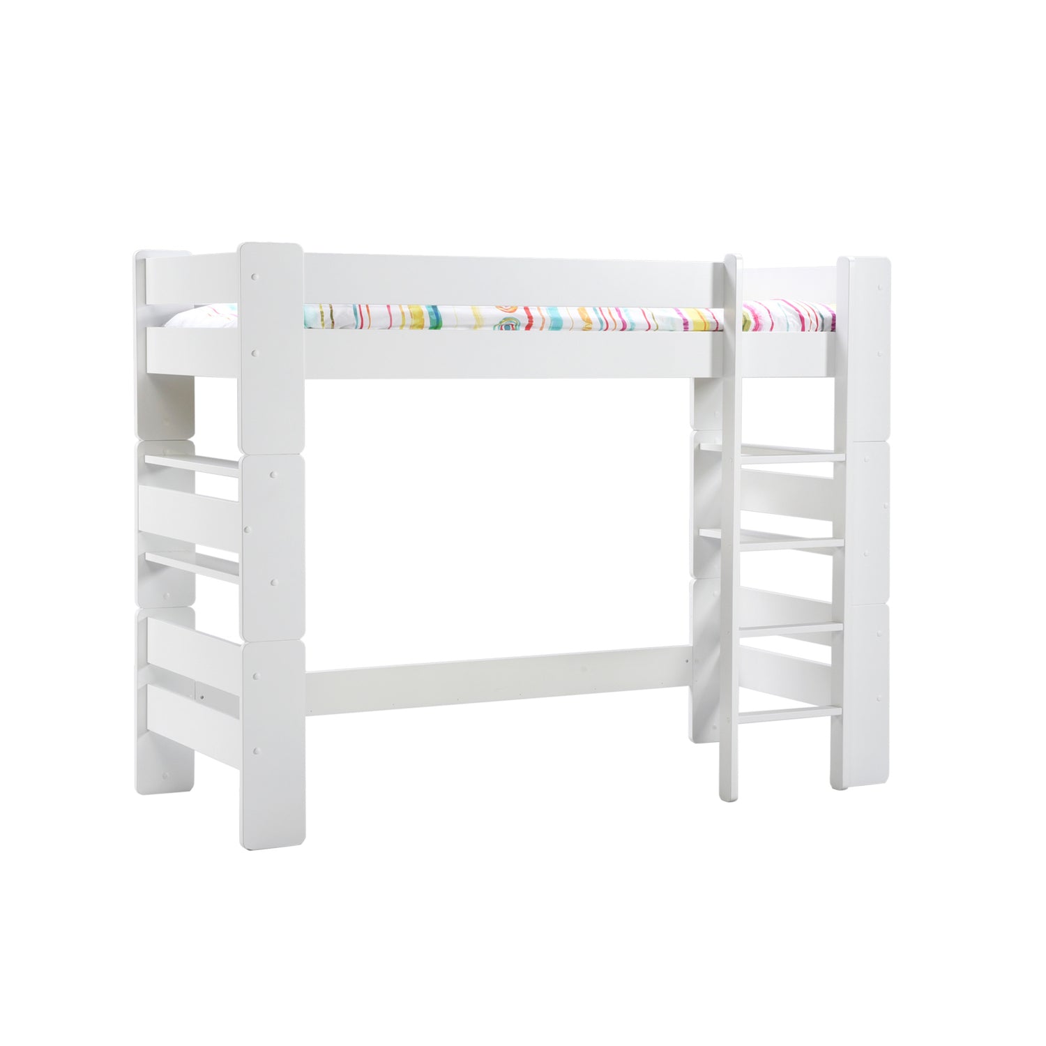 Valkoinen korkea Unipuu-parvisänky. Patja ja petivaatteet myydään erikseen.