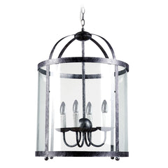 Antiikinharmaassa Venetsia-kattovalaisimessa on antiikinharmaa runko, jota ympäröi kirkas lasi. Lyhty-valaisimen sisällä on neljä kynttiläjäljitelmä-lamppua.