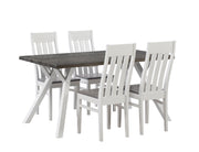 Venla-ruokapöytä puujaloilla 150 x 90 cm ja Kanerva-tuolit. Väri harmaa/valkoinen.