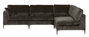 Wasa-avokulmasohva antrasiitin värisellä Eros 37 -kangasverhoilulla ja mustilla alumiinijaloilla. Sohvan hintaan sisältyy kuvan koristetyyny.