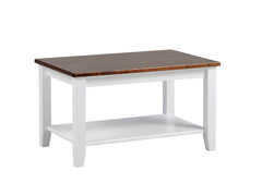 Valkoinen Aada-sohvapöytä ruskealla kannella.