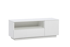 Valkoinen Helsinki-sarjan tv-taso 6 cm sokkelijalalla.