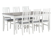 Järvi/Puro 6 hengen ruokailuryhmä istuinverhoilulla värissä valkoinen/harmaa.
