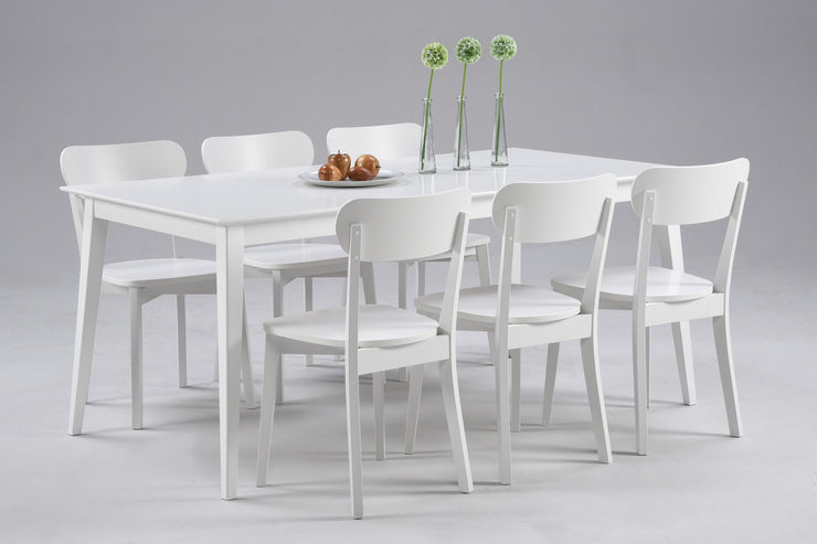 Laine-ruokapöytä 170 x 90 ja kuusi tuolia, väri valkoinen.