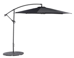 Maksullisena lisävarusteena varjoon on saatavana varren ristikon päälle asennettava kuvan 4 x 12,5 kg painosarja. Kuvassa musta varjo.