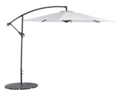 Maksullisena lisävarusteena varjoon on saatavana varren ristikon päälle asennettava kuvan 4 x 12,5 kg painosarja. Kuvassa valkoinen varjo.