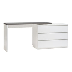 Kuvassa on valkoinen 183 cm leveä Viiva-kirjoituspöytä antrasiitinvärisellä kansilevyllä.