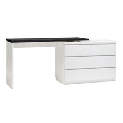 Kuvassa on valkoinen 183 cm leveä Viiva-kirjoituspöytä mustalla kansilevyllä.