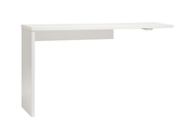 Kuvassa on Viiva-kirjoitustaso valkoisella kannella. Tasosta saadaan työpöytä yhdessä saman malliston 3-laatikkoisen lipaston kanssa.