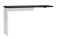 Kuvassa on Viiva-kirjoitustaso mustalla kannella. Tasosta saadaan työpöytä yhdessä saman malliston 3-laatikkoisen lipaston kanssa.