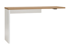 Kuvassa on Viiva-kirjoitustaso tammenvärisellä kannella. Tasosta saadaan työpöytä yhdessä saman malliston 3-laatikkoisen lipaston kanssa.